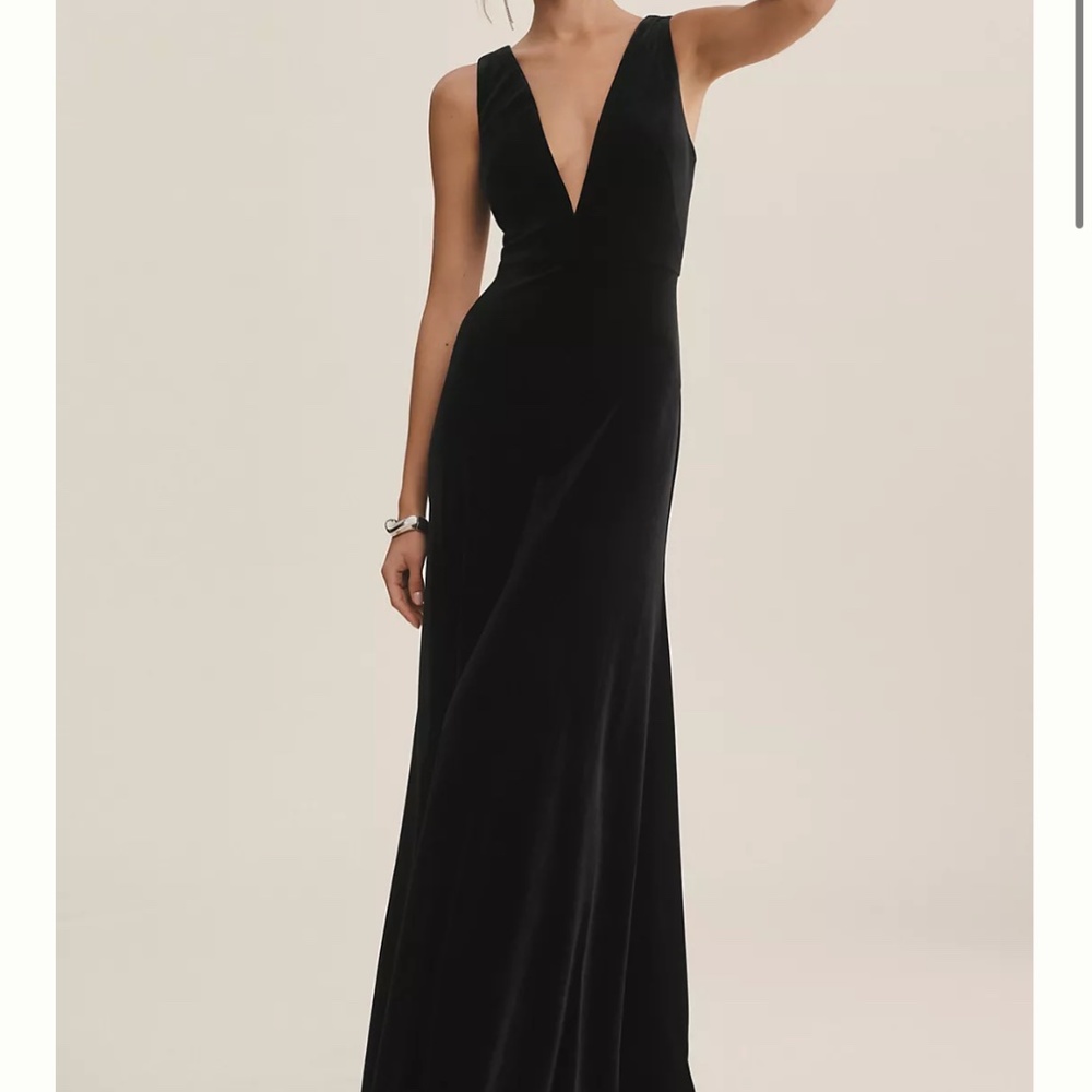 Jenny Yoo Logan Deep-V Velvet Column Gown